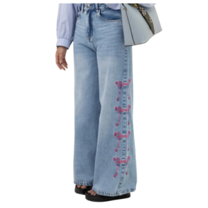 Wholesale Wide Leg Stylish Embroidered Jeans for Women