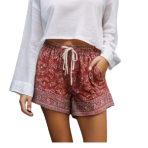 Women High Waist Elastic Waistband Printed Summer Shorts