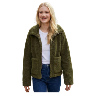 Wholesale Zip-up Two Pocket Sherpa Jacket for Women